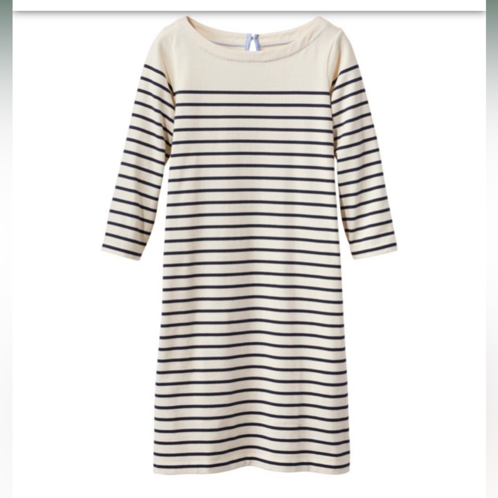 LL BEAN Striped Cream and NAVY BLUE Dress sailcloth Mariniere Breton petite
